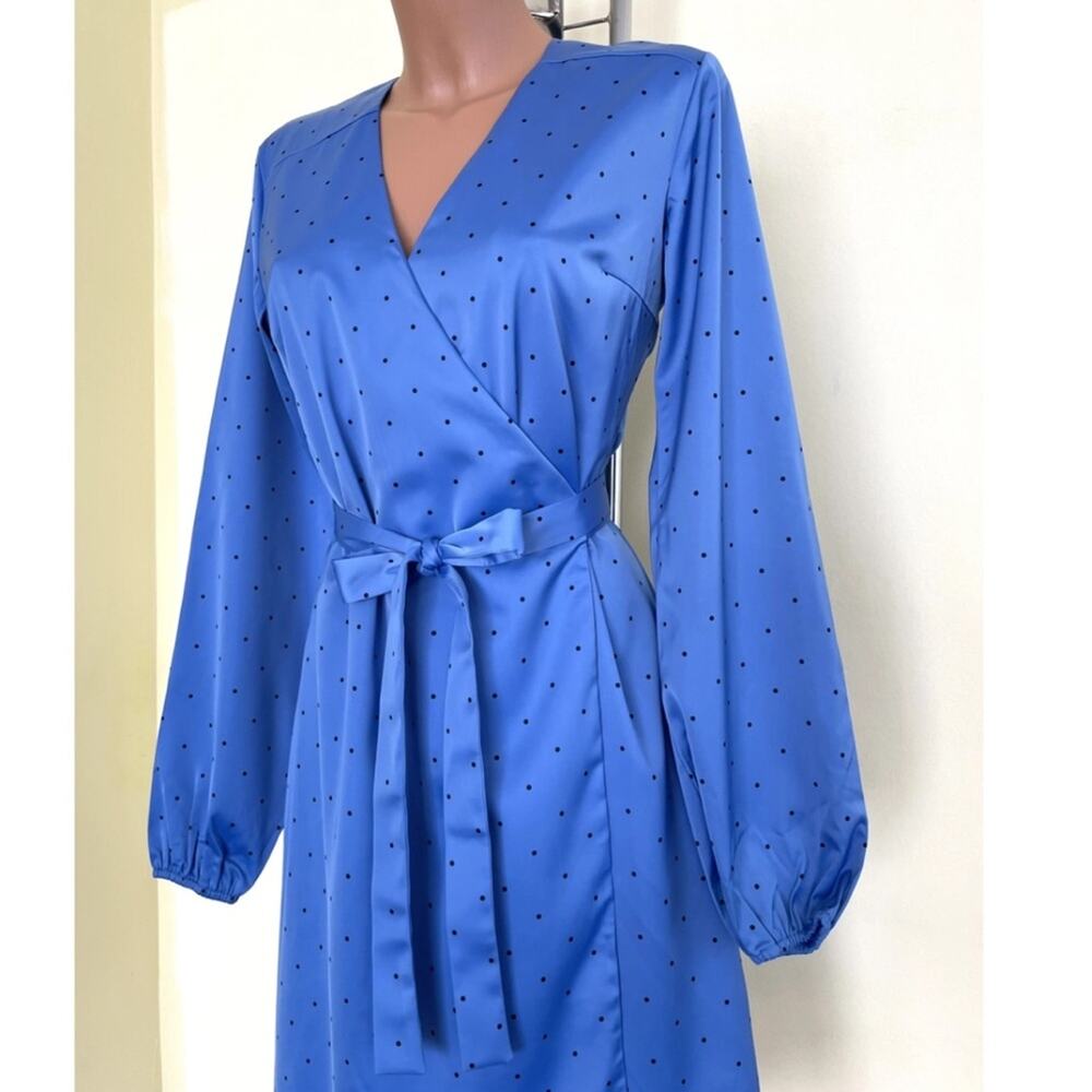 New $295 GESTUZ Ihara Polka Dot Wrap Dress Womens 36 8 M Glossy 80s V Neck Sexy - Picture 5 of 10